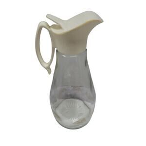 LOG CABIN Syrup Eagle Glass Carafe Jar Dispenser Pitcher Plastic Lid Vintage